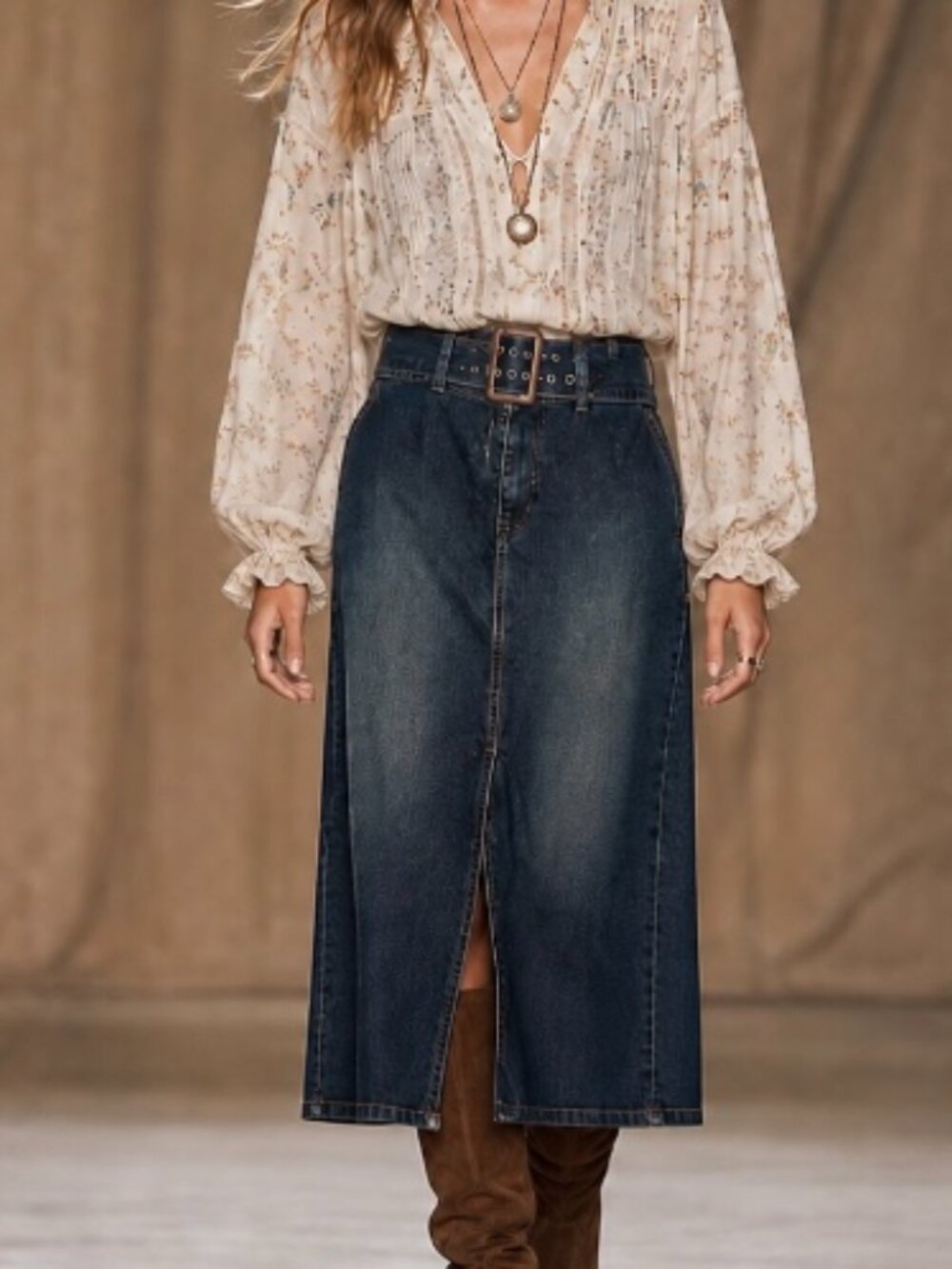 Amisu women's denim skirt midi size med classic western vintage